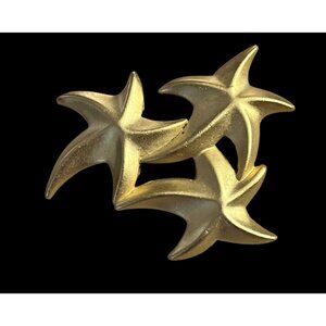 Gold-Tone Matte Starfish Brooch Pin Trio Design On Textured Back